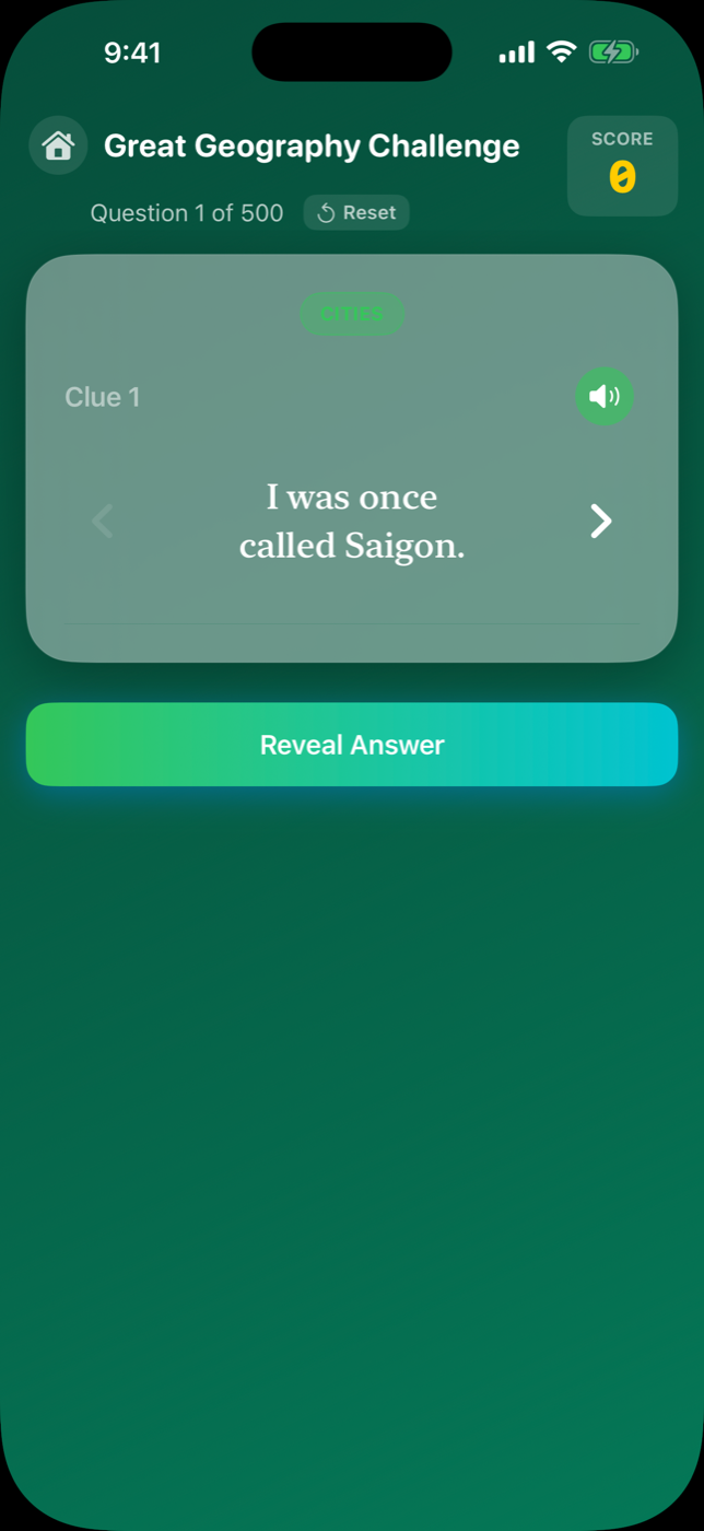 Geography clue challenge screen