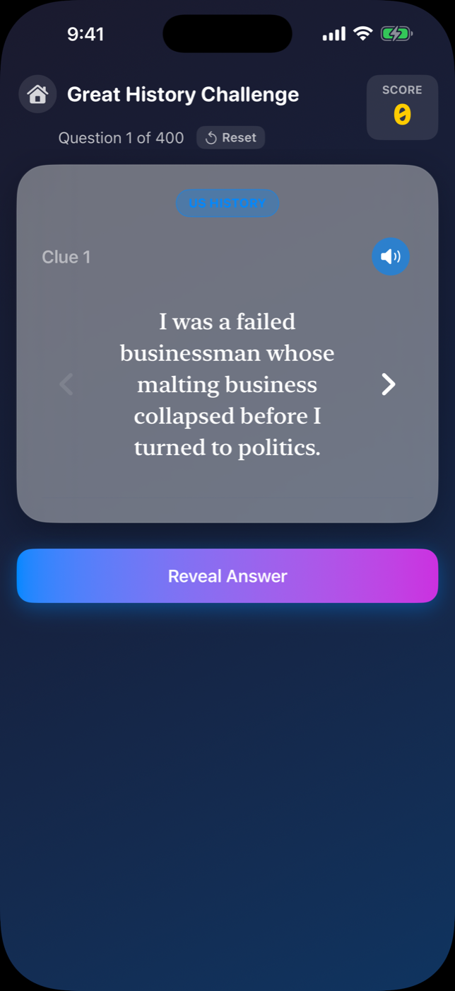 History clue challenge screen