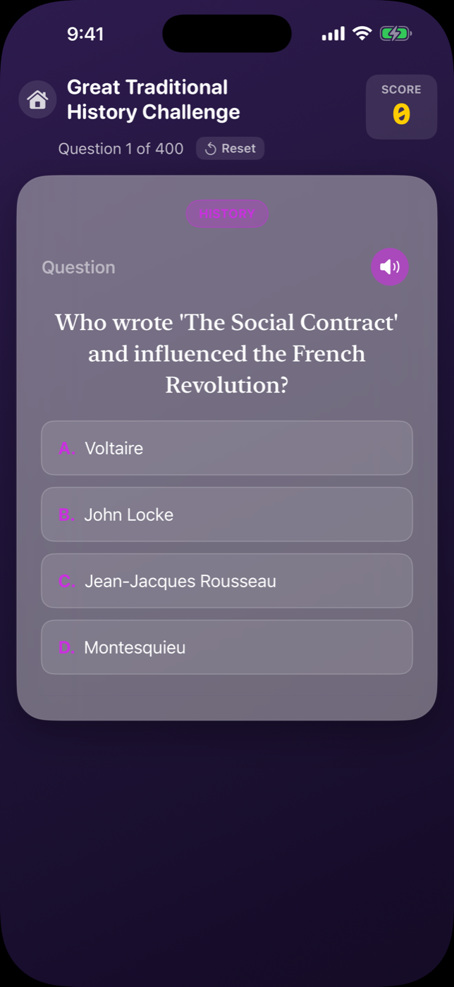 History quiz screen