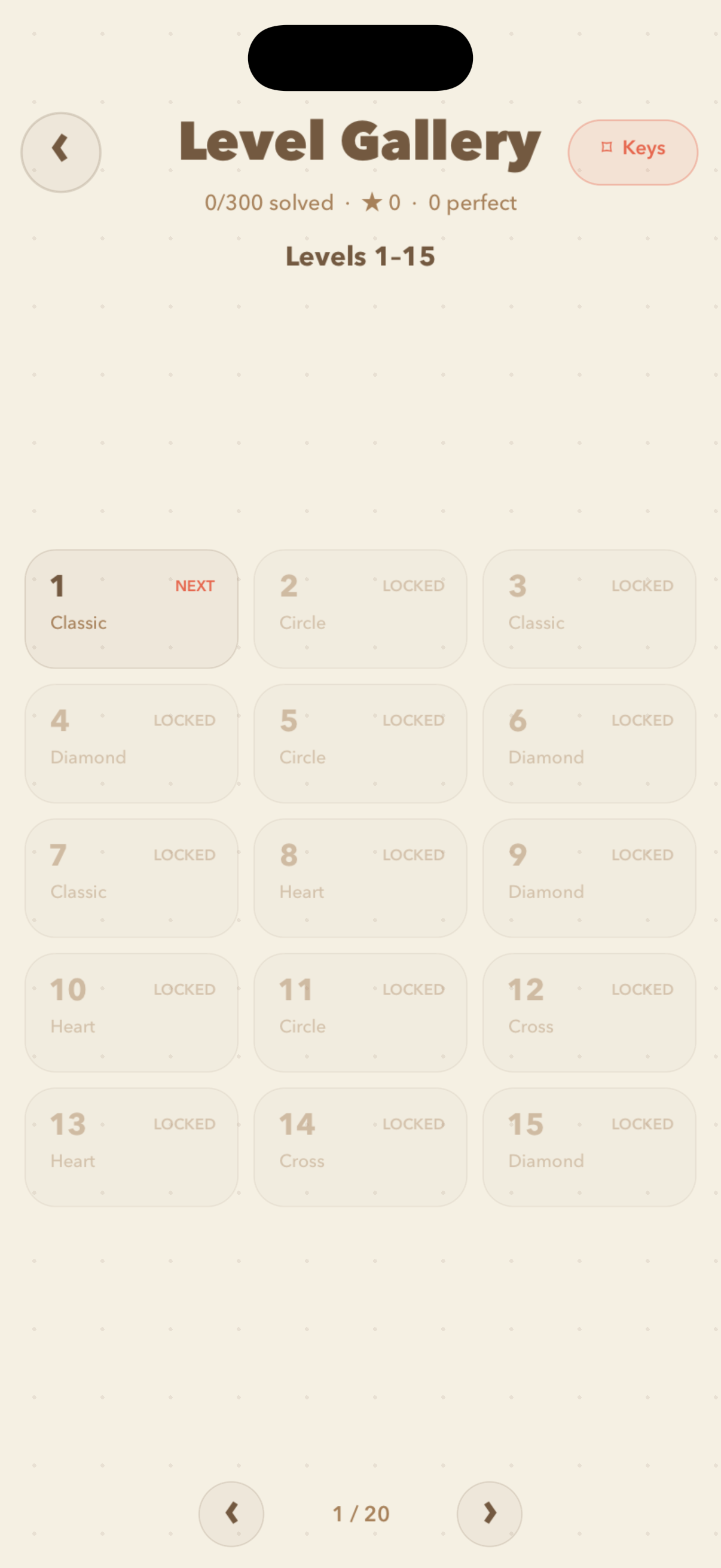 GoMaze level gallery screen showing solved counts, stars, and level cards